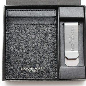 Michael Kors Logo Card Case with Bill Clip Black NIB  MSRP 118.00